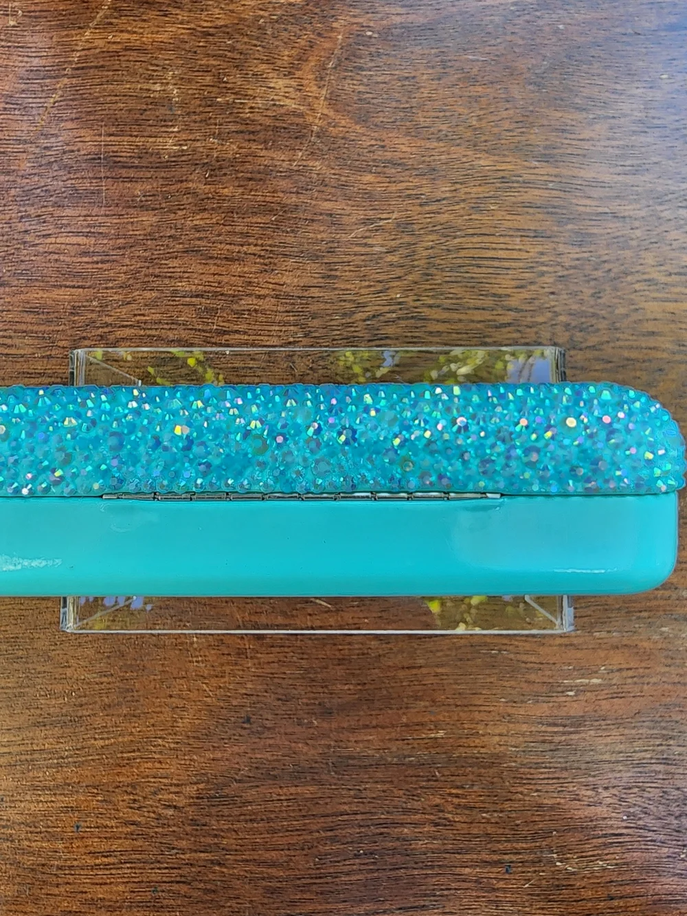 Custom Bling Tiffany Blue Eyeglass Case Rhinestone Crystal Hard Clamshell